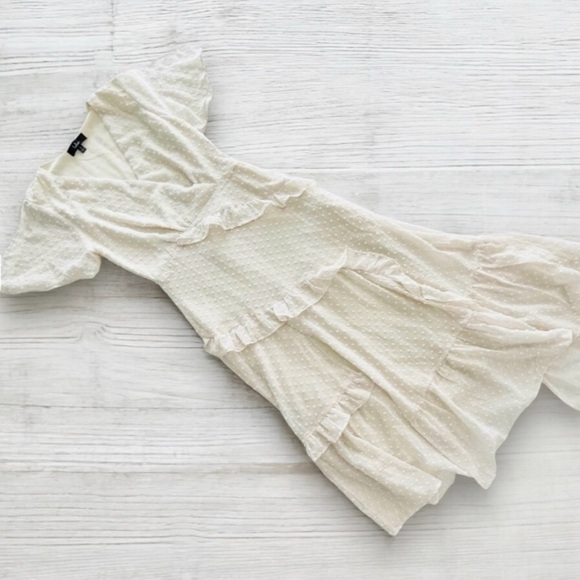 Lulus | Swiss Dot Ruffled Midi Dress in Cream NWT Style: Next to You - Picture 9 of 10